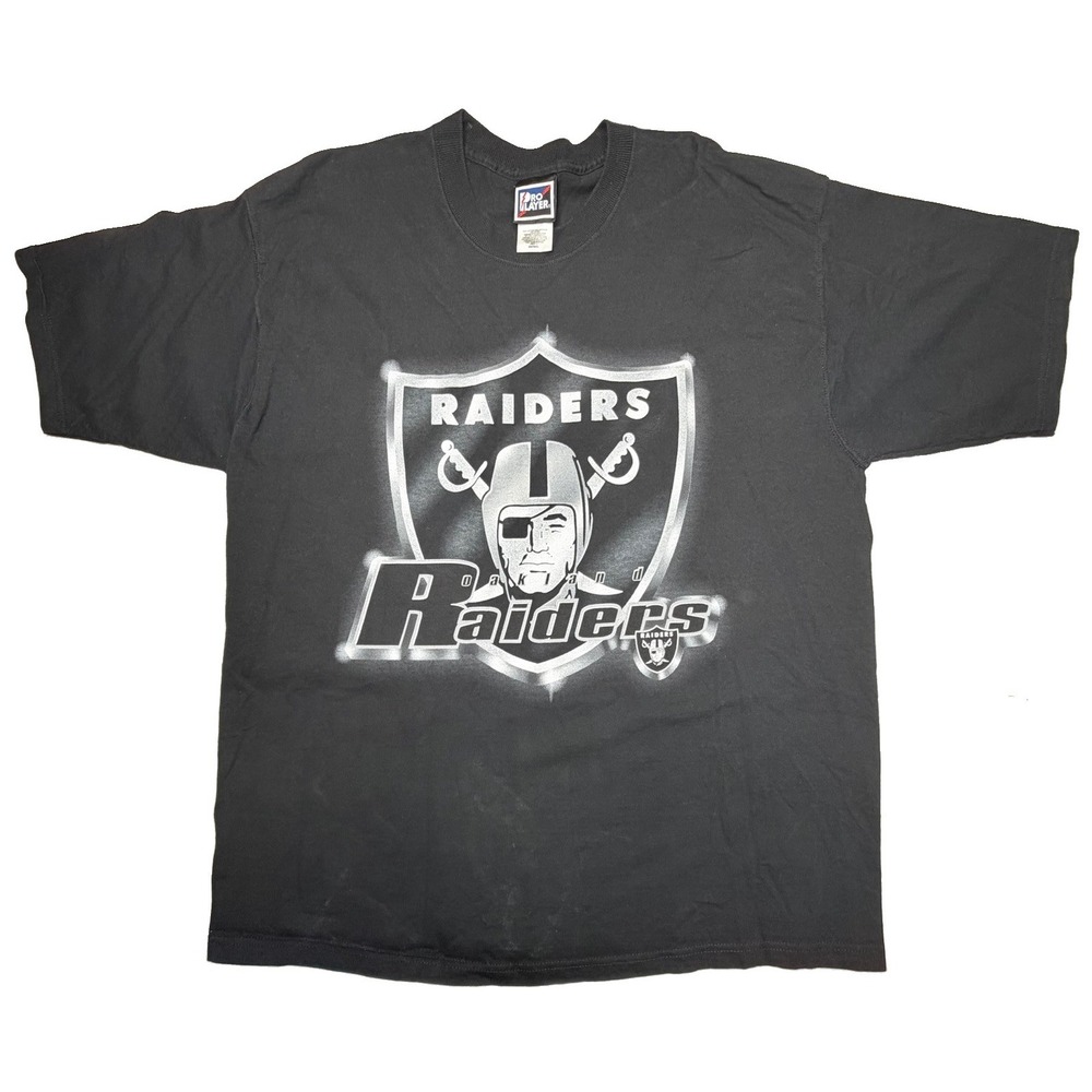 Vintage 90s Pro Player Oakland Raiders T-Shirt Men's XL Black NFL Football